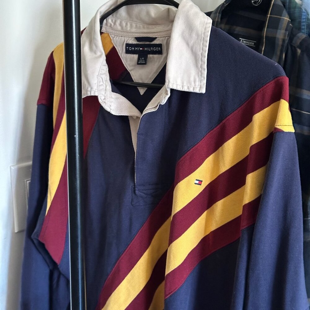 TOMMY HILFIGER Multi Stripe Polo Rugby Shirt Vintage 1990s
